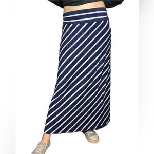 Navy Blue Striped Maxi Skirt